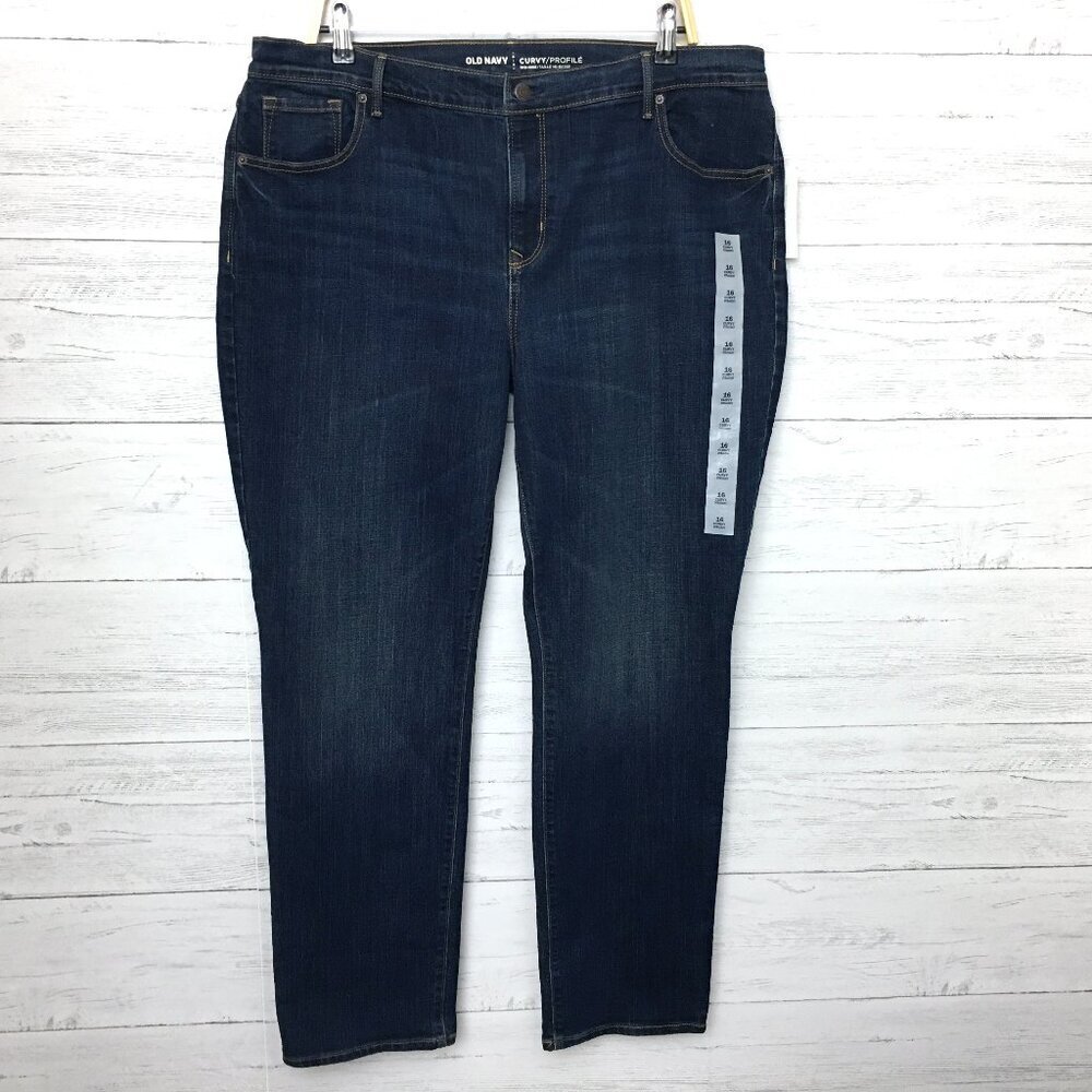 NEW Old Navy Jeans Curvy Straight Leg Mid Rise Dark Wash size 16 length 31"